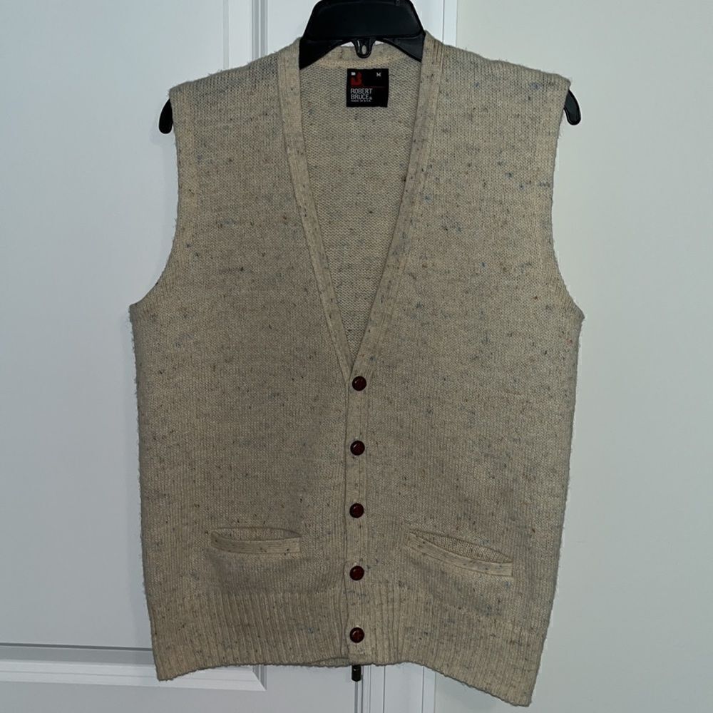 Vintage Robert Bruce Wool blend cardigan speckled print creme sweater vest M